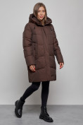 Купить Пальто утепленное молодежное зимнее женское темно-коричневого цвета 52363TK, фото 2