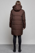 Купить Пальто утепленное молодежное зимнее женское темно-коричневого цвета 52363TK, фото 4
