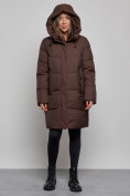Купить Пальто утепленное молодежное зимнее женское темно-коричневого цвета 52363TK, фото 5