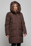 Купить Пальто утепленное молодежное зимнее женское темно-коричневого цвета 52363TK, фото 6