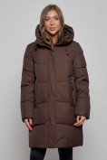 Купить Пальто утепленное молодежное зимнее женское темно-коричневого цвета 52363TK, фото 7