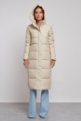 Купить Пальто утепленное молодежное зимнее женское бежевого цвета 52382B, фото 5