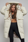 Купить Пальто утепленное молодежное зимнее женское бежевого цвета 52391B, фото 12