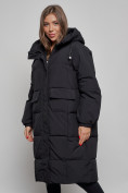 Купить Пальто утепленное молодежное зимнее женское черного цвета 52391Ch, фото 10