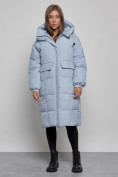 Купить Пальто утепленное молодежное зимнее женское голубого цвета 52391Gl