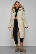 Купить Пальто утепленное молодежное зимнее женское бежевого цвета 52392B, фото 16