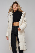 Купить Пальто утепленное молодежное зимнее женское светло-бежевого цвета 52392SB, фото 15