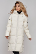 Купить Пальто утепленное молодежное зимнее женское светло-бежевого цвета 52392SB, фото 3