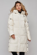 Купить Пальто утепленное молодежное зимнее женское светло-бежевого цвета 52392SB, фото 9