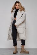 Купить Пальто утепленное молодежное зимнее женское светло-серого цвета 52392SS, фото 17