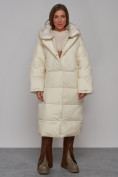 Купить Пальто утепленное молодежное зимнее женское светло-бежевого цвета 52393SB, фото 9