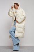 Купить Пальто утепленное молодежное зимнее женское светло-бежевого цвета 52395SB, фото 19
