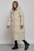 Купить Пальто утепленное молодежное зимнее женское светло-бежевого цвета 52396SB, фото 3