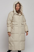 Купить Пальто утепленное молодежное зимнее женское светло-бежевого цвета 52396SB, фото 6