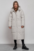 Купить Пальто утепленное молодежное зимнее женское светло-серого цвета 52396SS