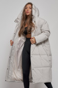 Купить Пальто утепленное молодежное зимнее женское светло-серого цвета 52396SS, фото 13