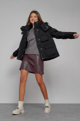 Купить Зимняя женская куртка модная с капюшоном черного цвета 52413Ch, фото 11