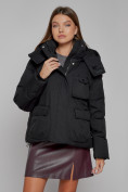 Купить Зимняя женская куртка модная с капюшоном черного цвета 52413Ch, фото 7