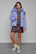 Купить Зимняя женская куртка модная с капюшоном фиолетового цвета 52413F, фото 10