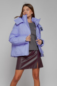 Купить Зимняя женская куртка модная с капюшоном фиолетового цвета 52413F, фото 11