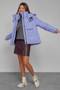Купить Зимняя женская куртка модная с капюшоном фиолетового цвета 52413F, фото 12