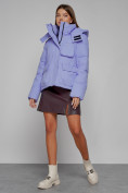 Купить Зимняя женская куртка модная с капюшоном фиолетового цвета 52413F, фото 13