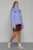 Купить Зимняя женская куртка модная с капюшоном фиолетового цвета 52413F, фото 3