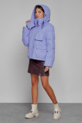 Купить Зимняя женская куртка модная с капюшоном фиолетового цвета 52413F, фото 5