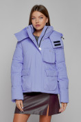 Купить Зимняя женская куртка модная с капюшоном фиолетового цвета 52413F, фото 7