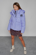 Купить Зимняя женская куртка модная с капюшоном фиолетового цвета 52413F, фото 8