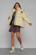Купить Зимняя женская куртка модная с капюшоном светло-желтого цвета 52413SJ, фото 10