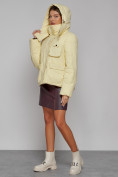 Купить Зимняя женская куртка модная с капюшоном светло-желтого цвета 52413SJ, фото 5