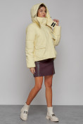 Купить Зимняя женская куртка модная с капюшоном светло-желтого цвета 52413SJ, фото 6