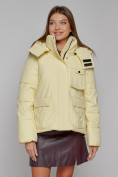 Купить Зимняя женская куртка модная с капюшоном светло-желтого цвета 52413SJ, фото 7