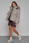 Купить Зимняя женская куртка модная с капюшоном светло-коричневого цвета 52413SK, фото 10