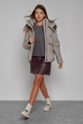 Купить Зимняя женская куртка модная с капюшоном светло-коричневого цвета 52413SK, фото 11