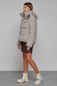 Купить Зимняя женская куртка модная с капюшоном светло-коричневого цвета 52413SK, фото 2