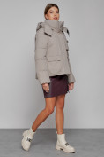 Купить Зимняя женская куртка модная с капюшоном светло-коричневого цвета 52413SK, фото 3