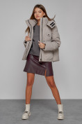 Купить Зимняя женская куртка модная с капюшоном светло-коричневого цвета 52413SK, фото 7