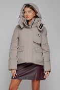 Купить Зимняя женская куртка модная с капюшоном светло-коричневого цвета 52413SK, фото 8