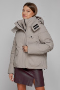 Купить Зимняя женская куртка модная с капюшоном светло-коричневого цвета 52413SK, фото 9