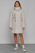 Купить Пальто утепленное с капюшоном зимнее женское бежевого цвета 52426B