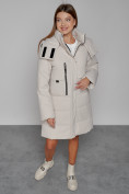Купить Пальто утепленное с капюшоном зимнее женское бежевого цвета 52426B, фото 10