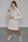 Купить Пальто утепленное с капюшоном зимнее женское бежевого цвета 52426B, фото 11