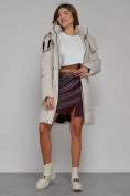 Купить Пальто утепленное с капюшоном зимнее женское бежевого цвета 52426B, фото 14