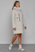 Купить Пальто утепленное с капюшоном зимнее женское бежевого цвета 52426B, фото 3