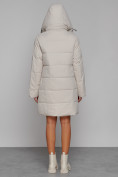 Купить Пальто утепленное с капюшоном зимнее женское бежевого цвета 52426B, фото 4