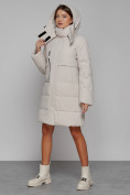 Купить Пальто утепленное с капюшоном зимнее женское бежевого цвета 52426B, фото 5