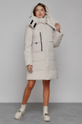Купить Пальто утепленное с капюшоном зимнее женское бежевого цвета 52426B, фото 6