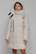 Купить Пальто утепленное с капюшоном зимнее женское бежевого цвета 52426B, фото 7